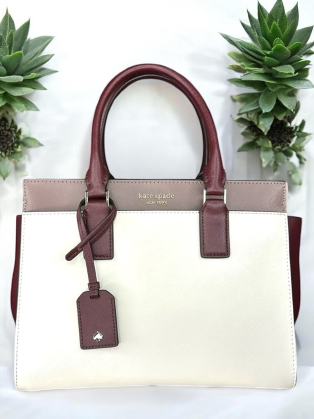 Kate Spade White and Brown Structured Satchel